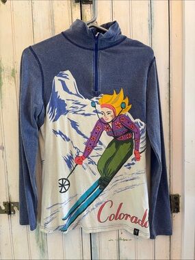 Vintage Neve Colorado Pullover with Multicolor Ski Graphic